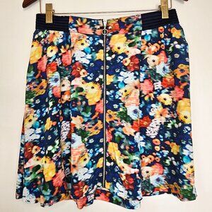 Promod 100% Viscose Floral A-Line Mini Skirt with Front Zipper Closure 6